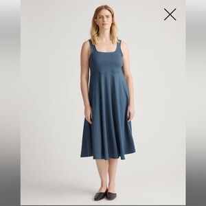 Quince flowknit breeze fit &flare Heather Ocean Navy Midi Dress- small